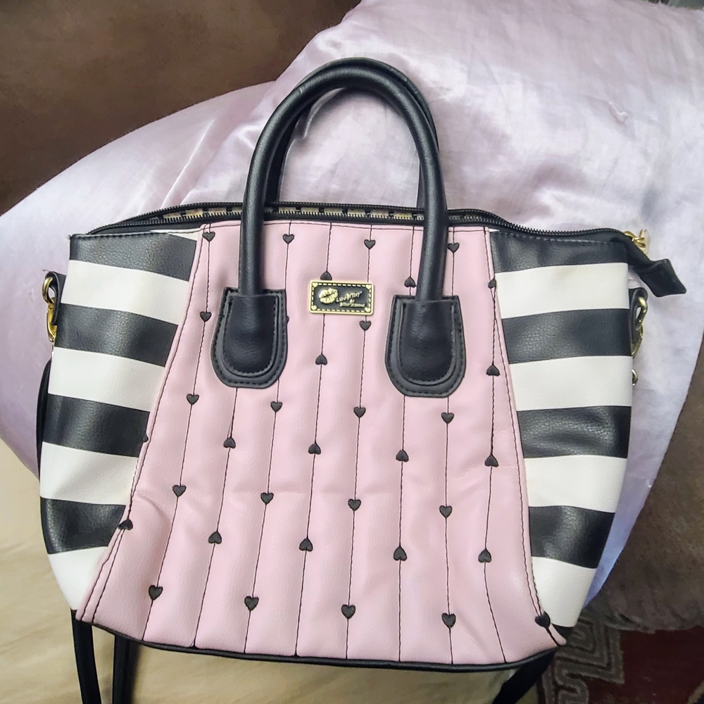 Chic Love BETSEY Pink and Black Striped Handbag